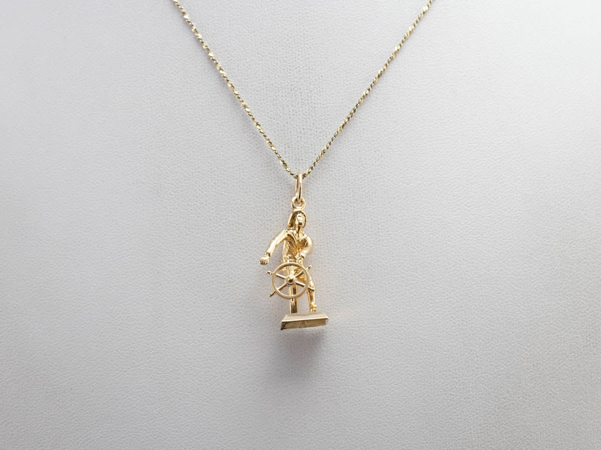 Vintage Sailor with Moving Ship's Wheel Charm