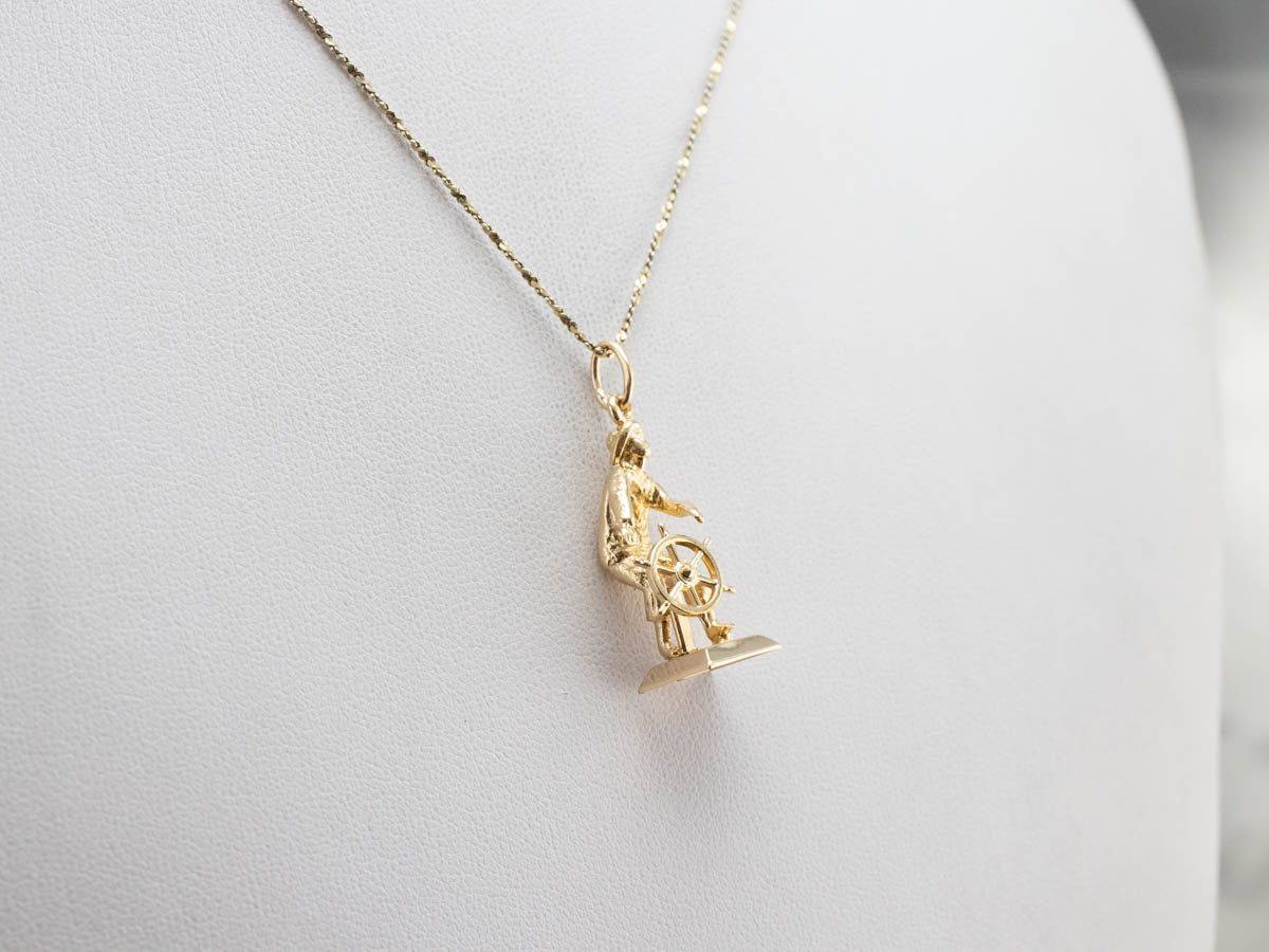 Vintage Sailor with Moving Ship's Wheel Charm