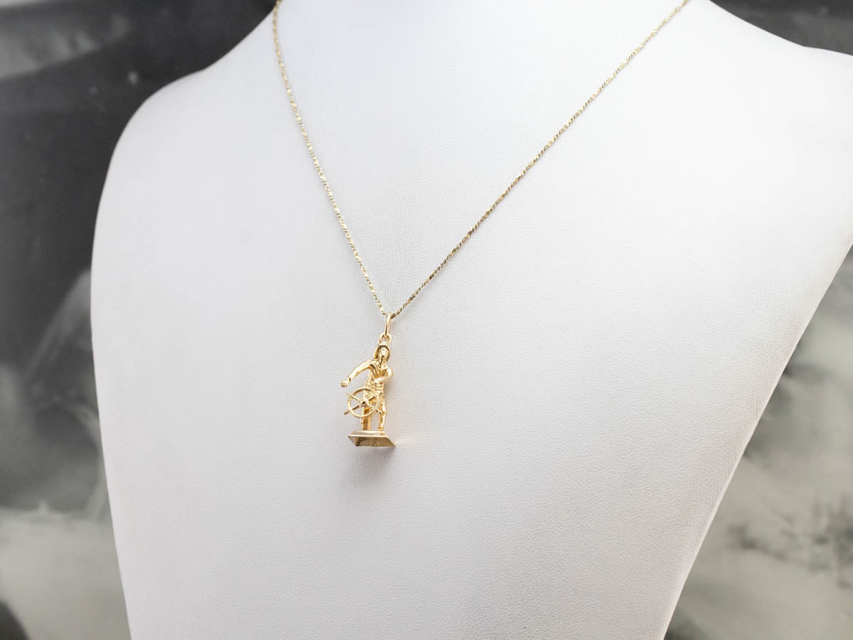 Vintage Sailor with Moving Ship's Wheel Charm