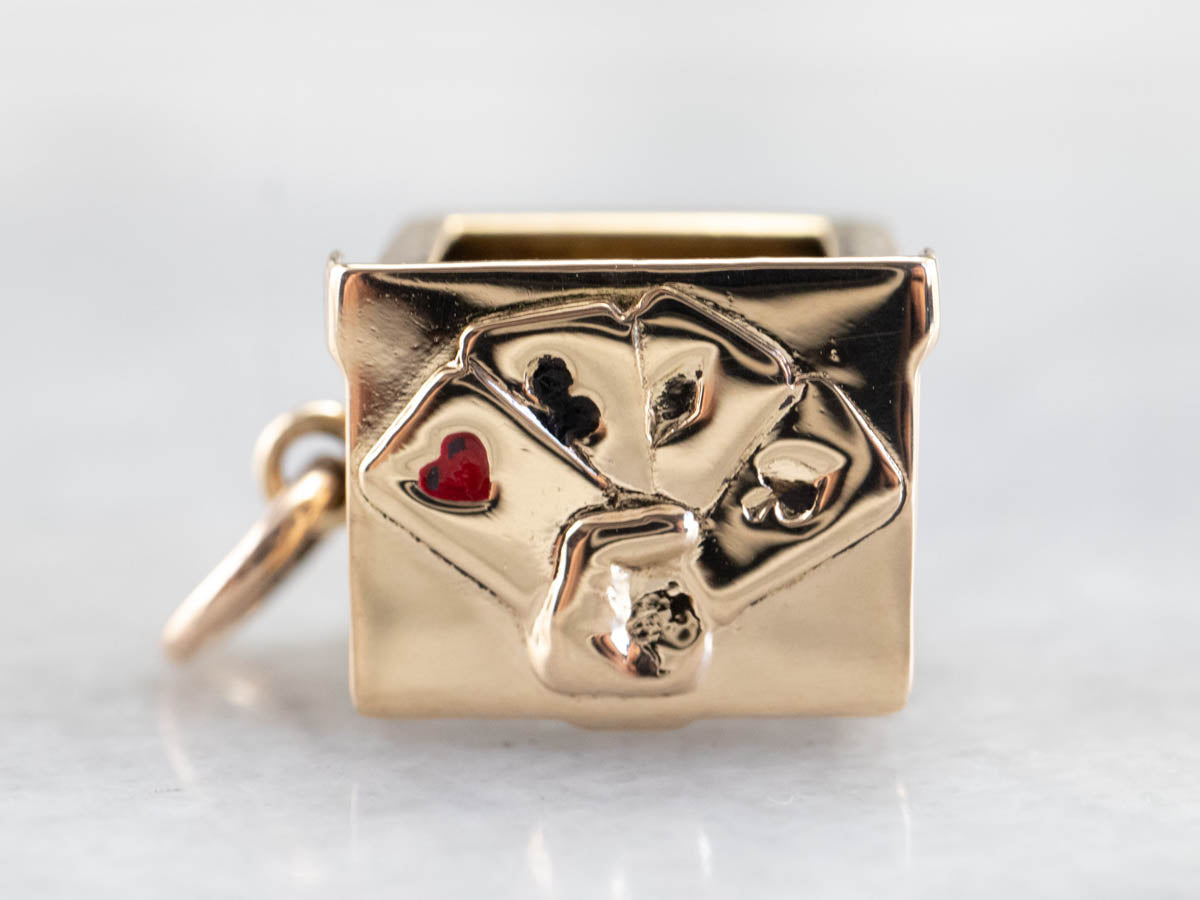 Vintage Enamel Card Box Gold Gambler's Charm