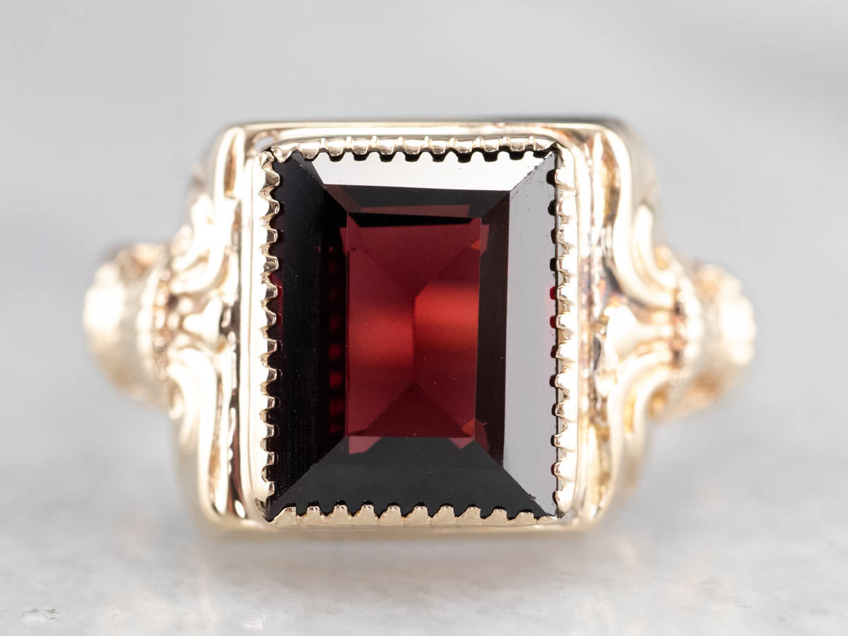 Vintage Ornate Garnet Gold Ring