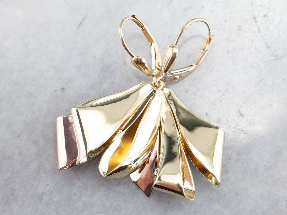 Two Tone Gold Ribbon Drop Earrings