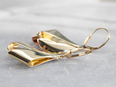Two Tone Gold Ribbon Drop Earrings