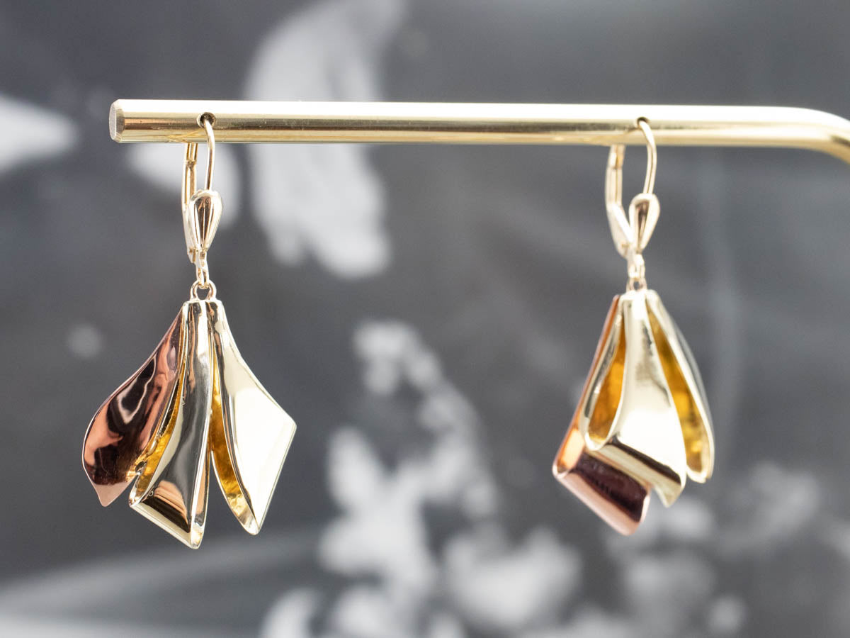 Two Tone Gold Ribbon Drop Earrings