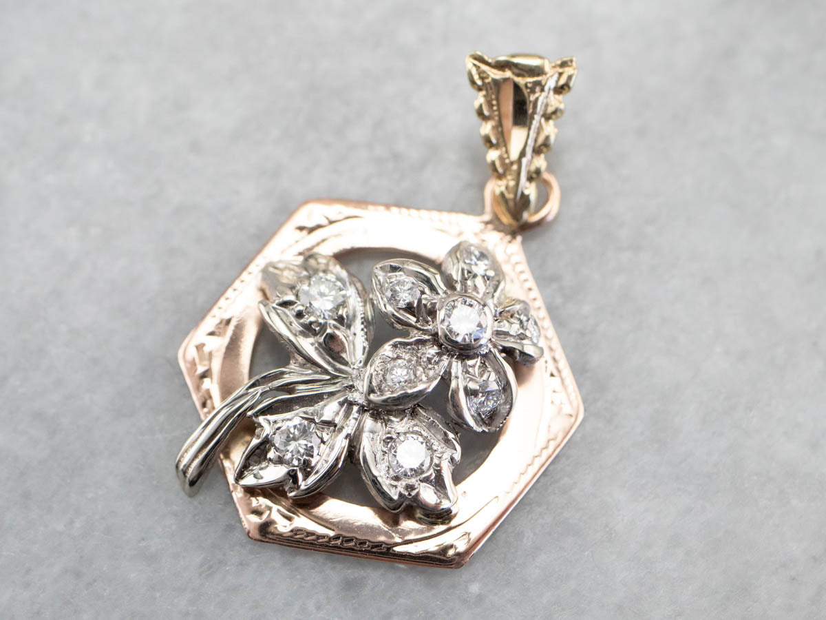 Diamond Flower Multi Colored Gold Pendant