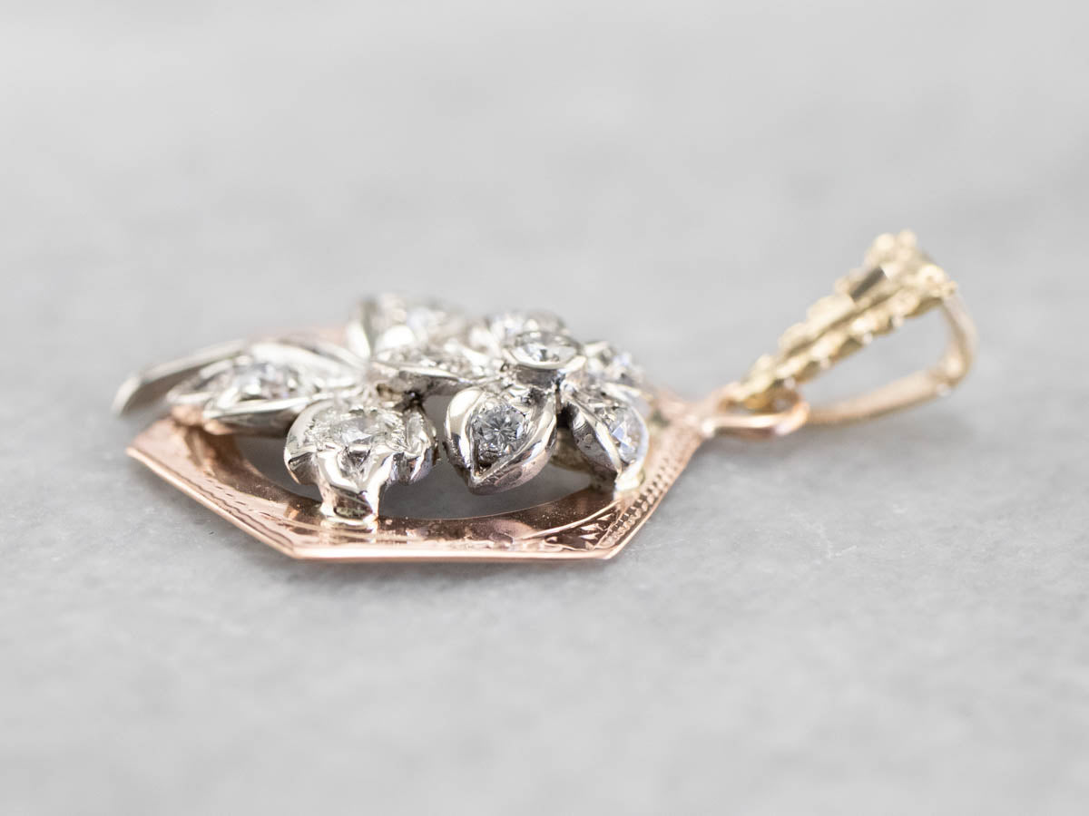 Diamond Flower Multi Colored Gold Pendant