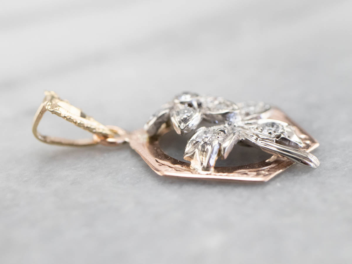 Diamond Flower Multi Colored Gold Pendant