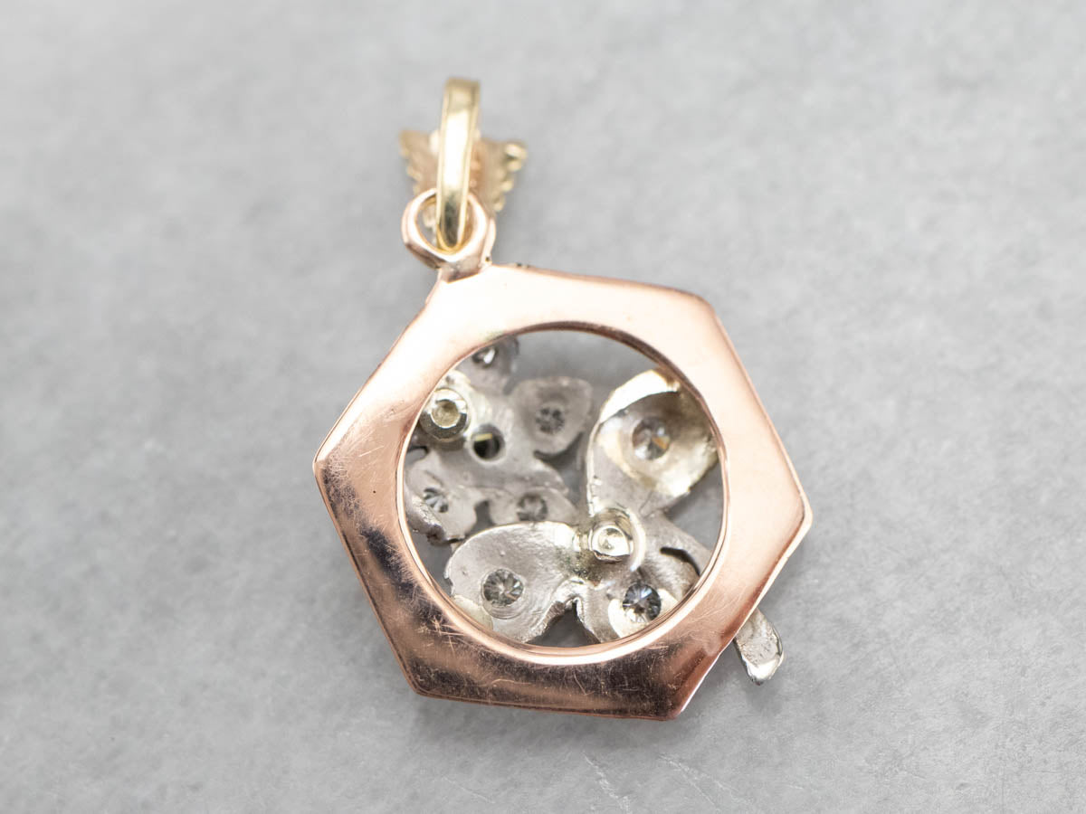 Diamond Flower Multi Colored Gold Pendant