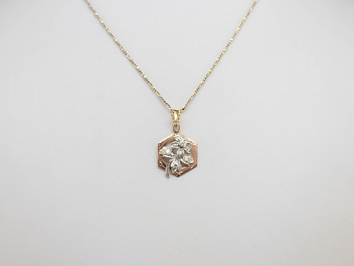 Diamond Flower Multi Colored Gold Pendant
