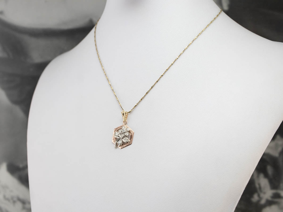 Diamond Flower Multi Colored Gold Pendant
