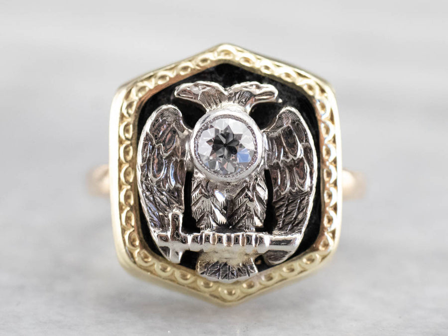 Antique Old Mine Cut Diamond Masonic Ring