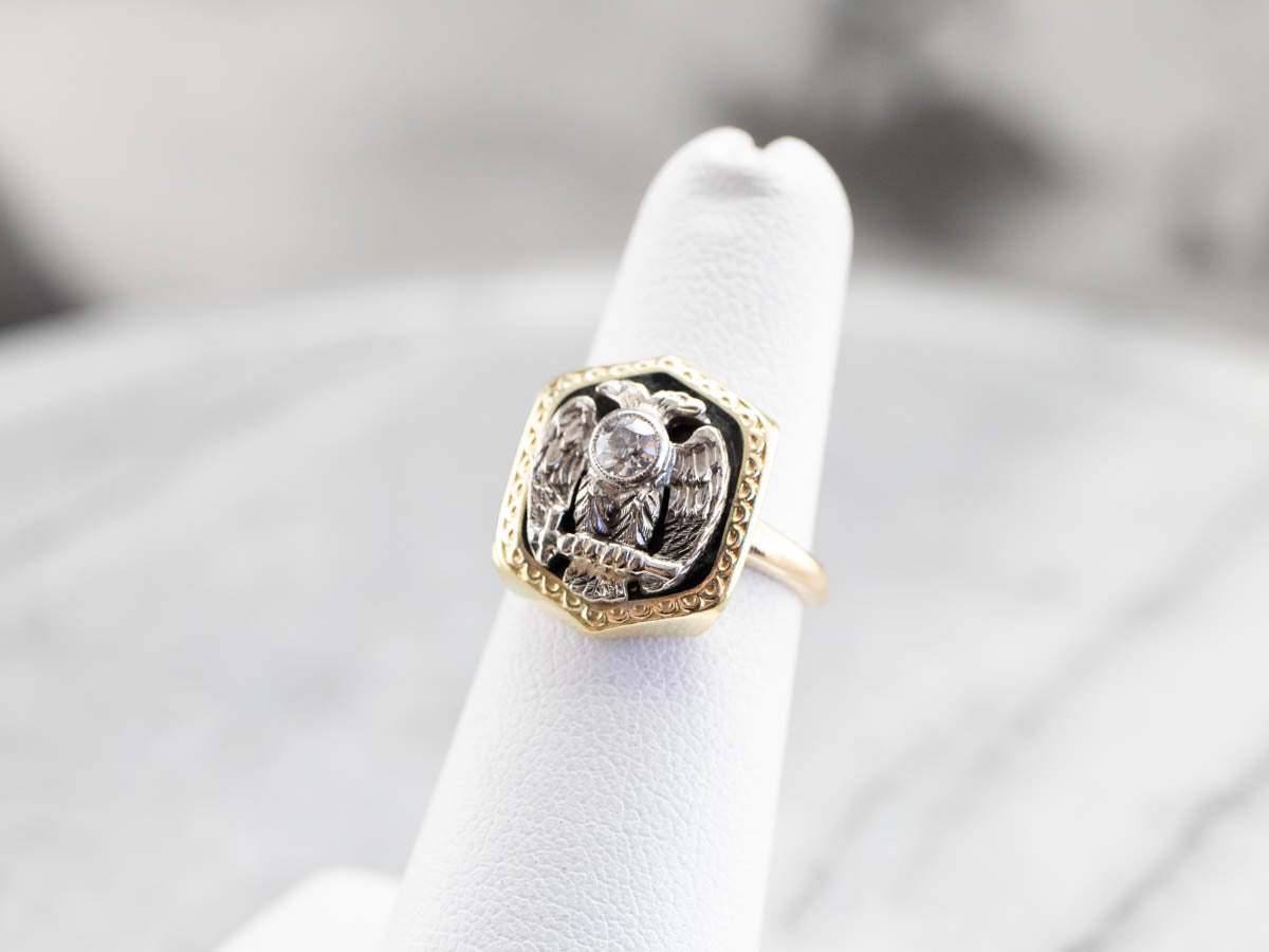 Antique Old Mine Cut Diamond Masonic Ring