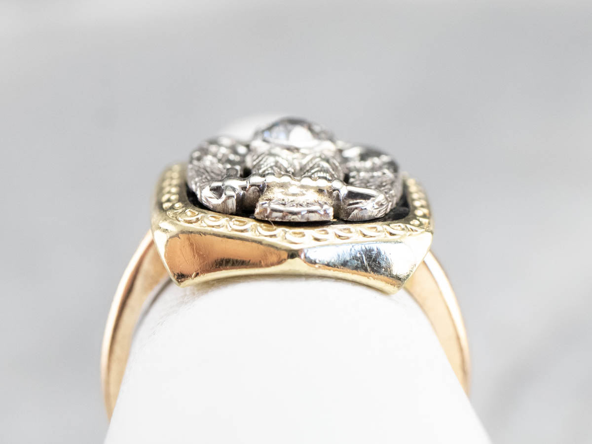 Antique Old Mine Cut Diamond Masonic Ring
