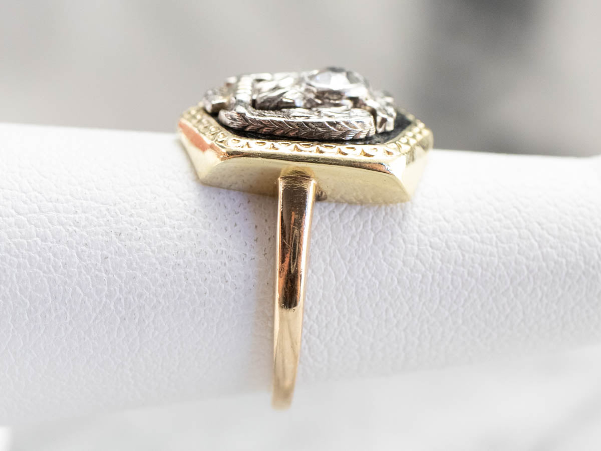 Antique Old Mine Cut Diamond Masonic Ring