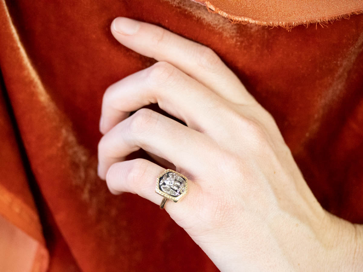 Antique Old Mine Cut Diamond Masonic Ring