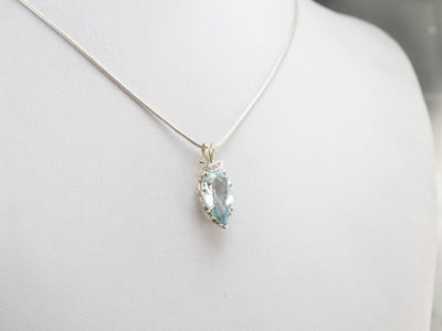 White Gold Aquamarine and Diamond Pendant