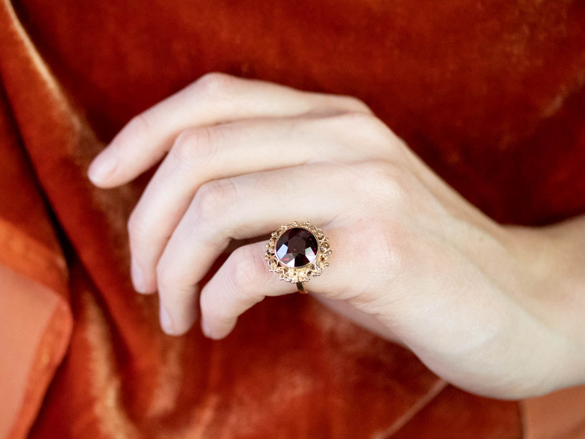 Mid Century Rhodolite Garnet Ring