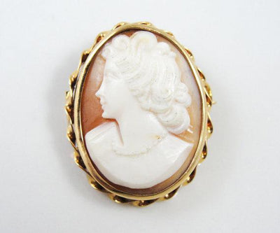 Twist Bezel Cameo with Pearl Necklace Adorned Woman in Profile