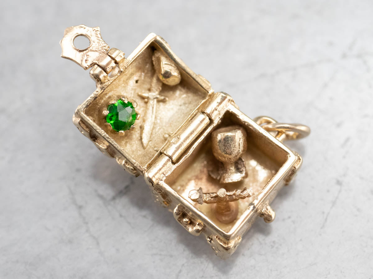 Demantoid Garnet Golden Treasure Chest Charm