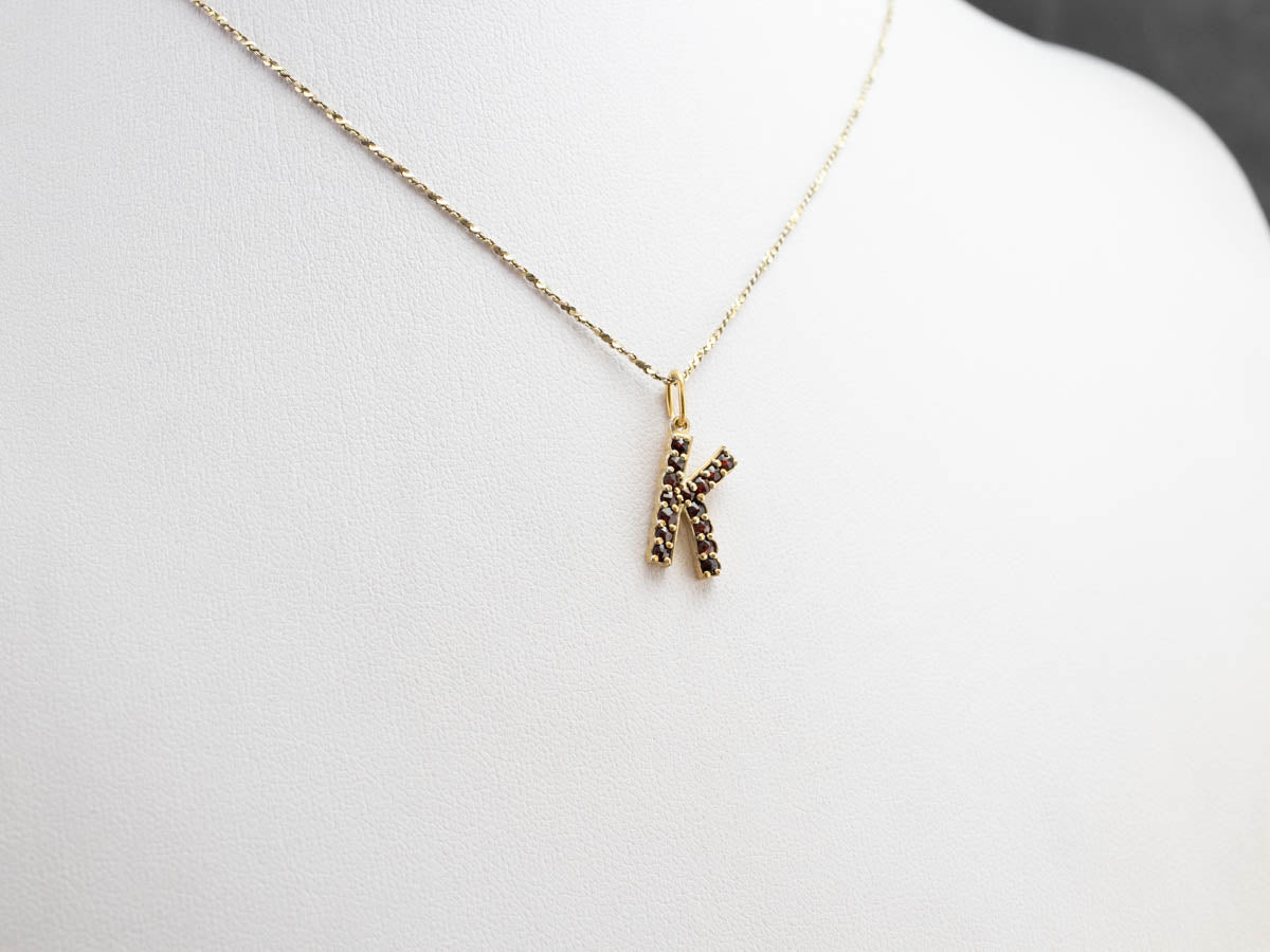 Garnet "K" Initial Pendant