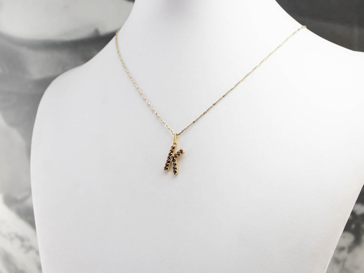 Garnet "K" Initial Pendant