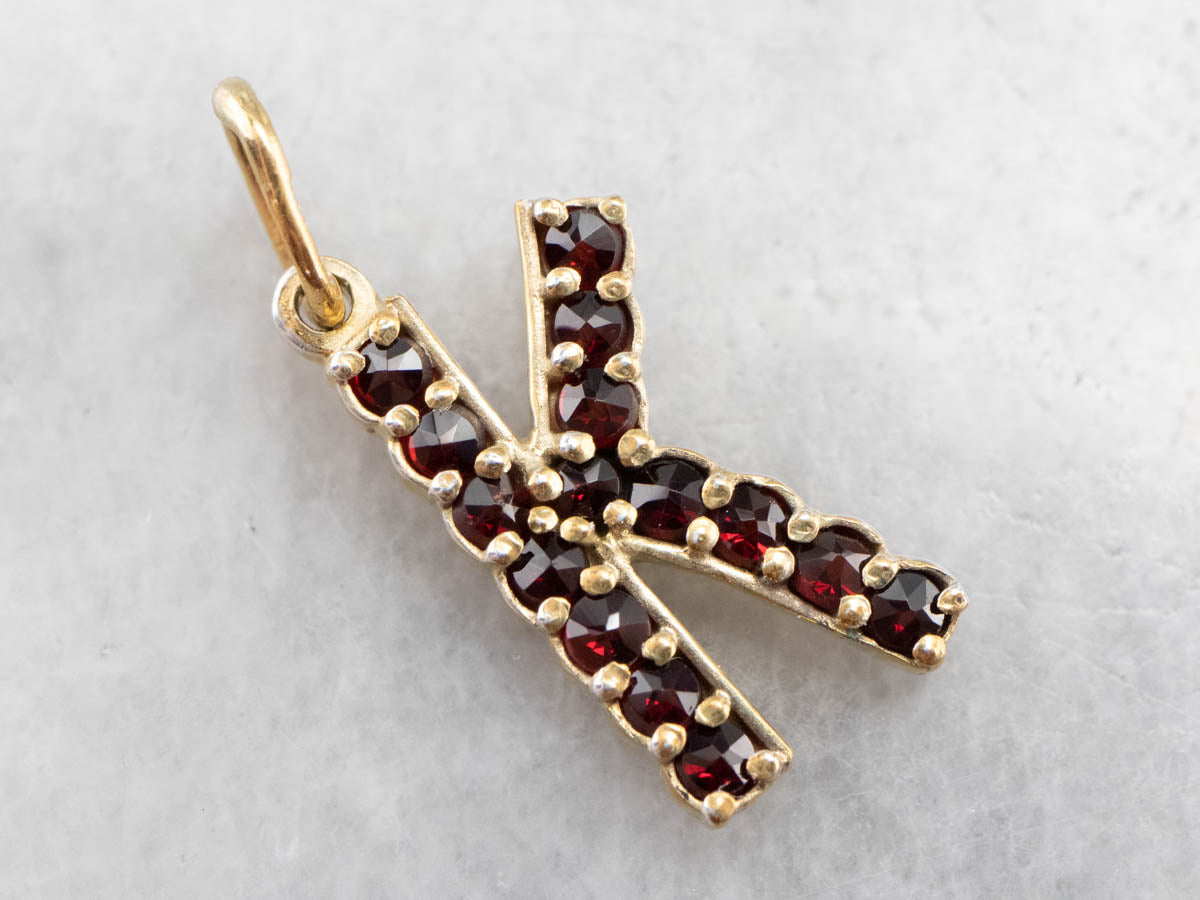 Garnet "K" Initial Pendant