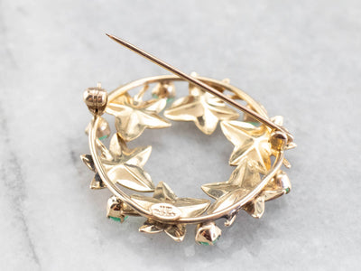 Gold Maple Leaf and Emerald Circle Pin