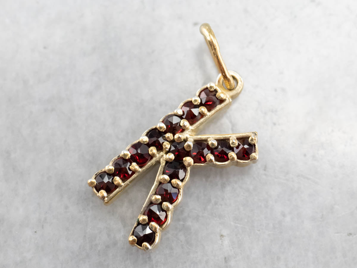 Garnet "K" Initial Pendant