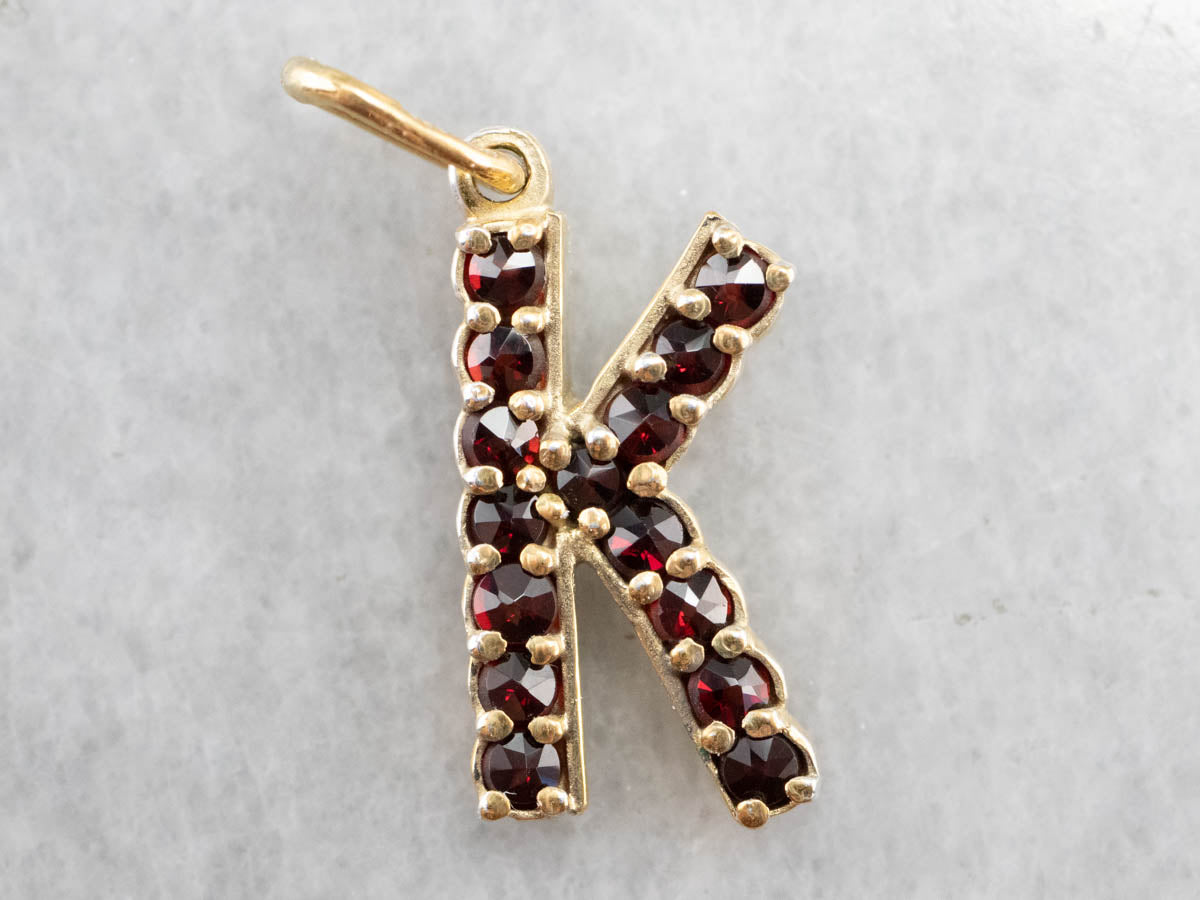 Garnet "K" Initial Pendant