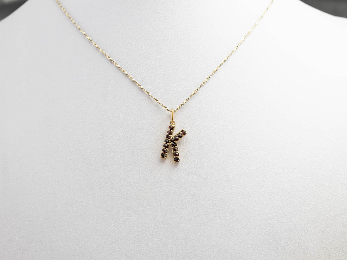 Garnet "K" Initial Pendant