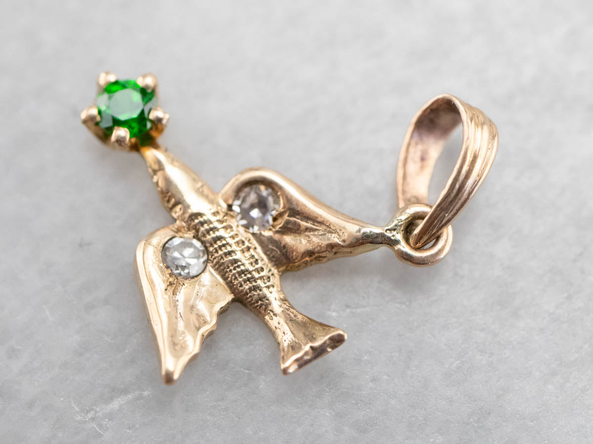 Antique Demantoid Garnet and Diamond Swallow Pendant