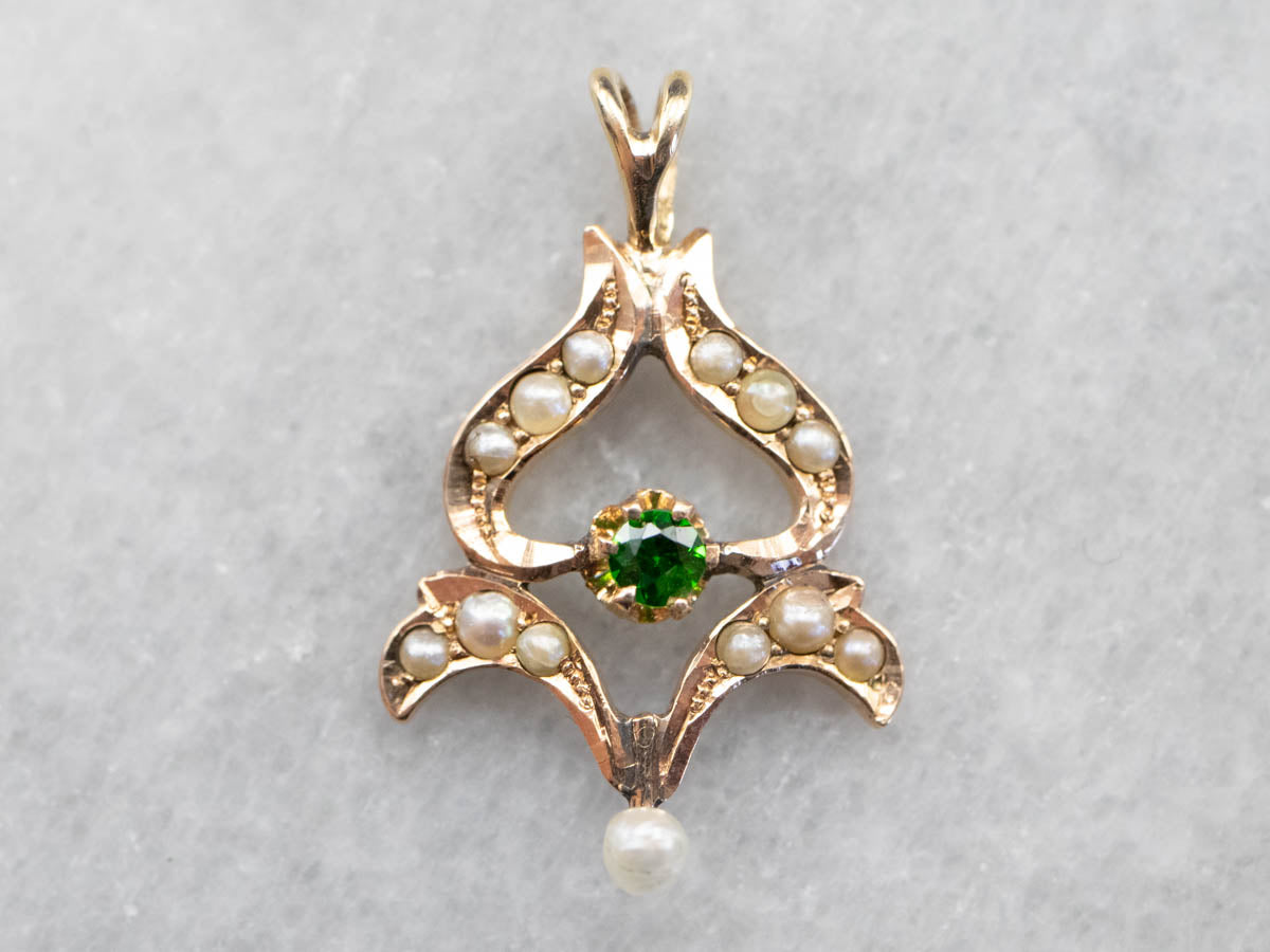 Antique Green Garnet and Seed Pearl Pendant