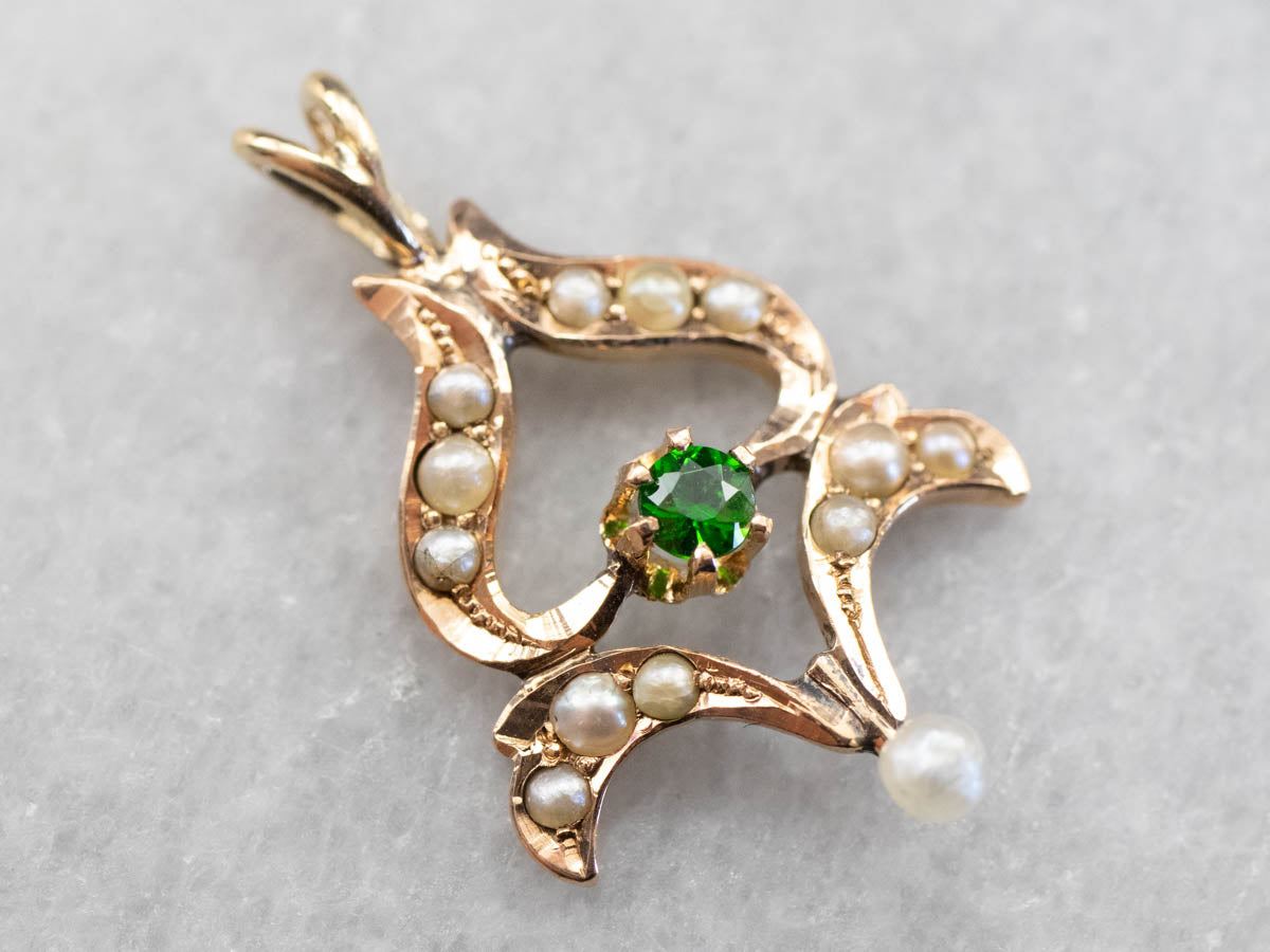 Antique Green Garnet and Seed Pearl Pendant