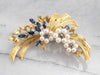 Vintage Gold Marquise Sapphire and Pearl Brooch