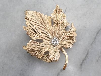 Gold Diamond Grape Leaf Brooch