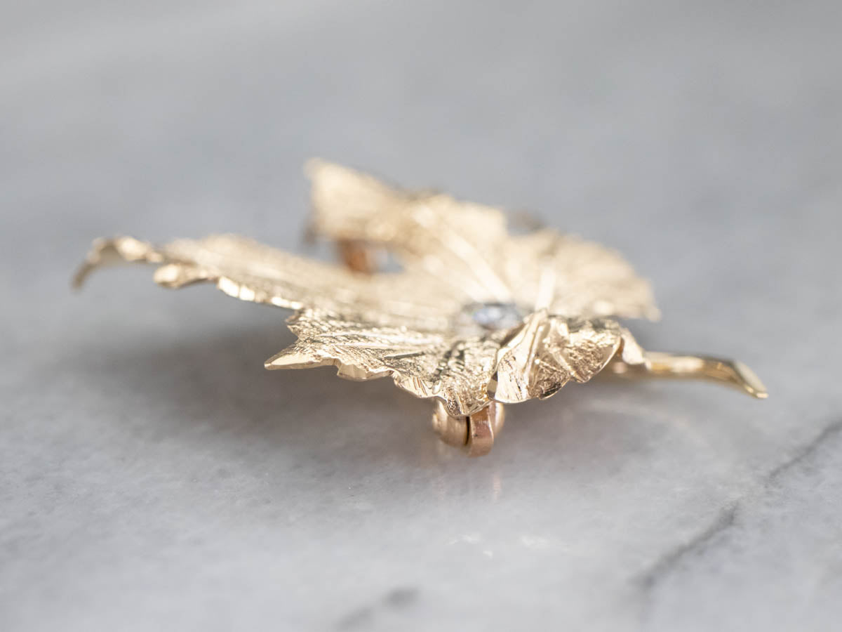 Gold Diamond Grape Leaf Brooch