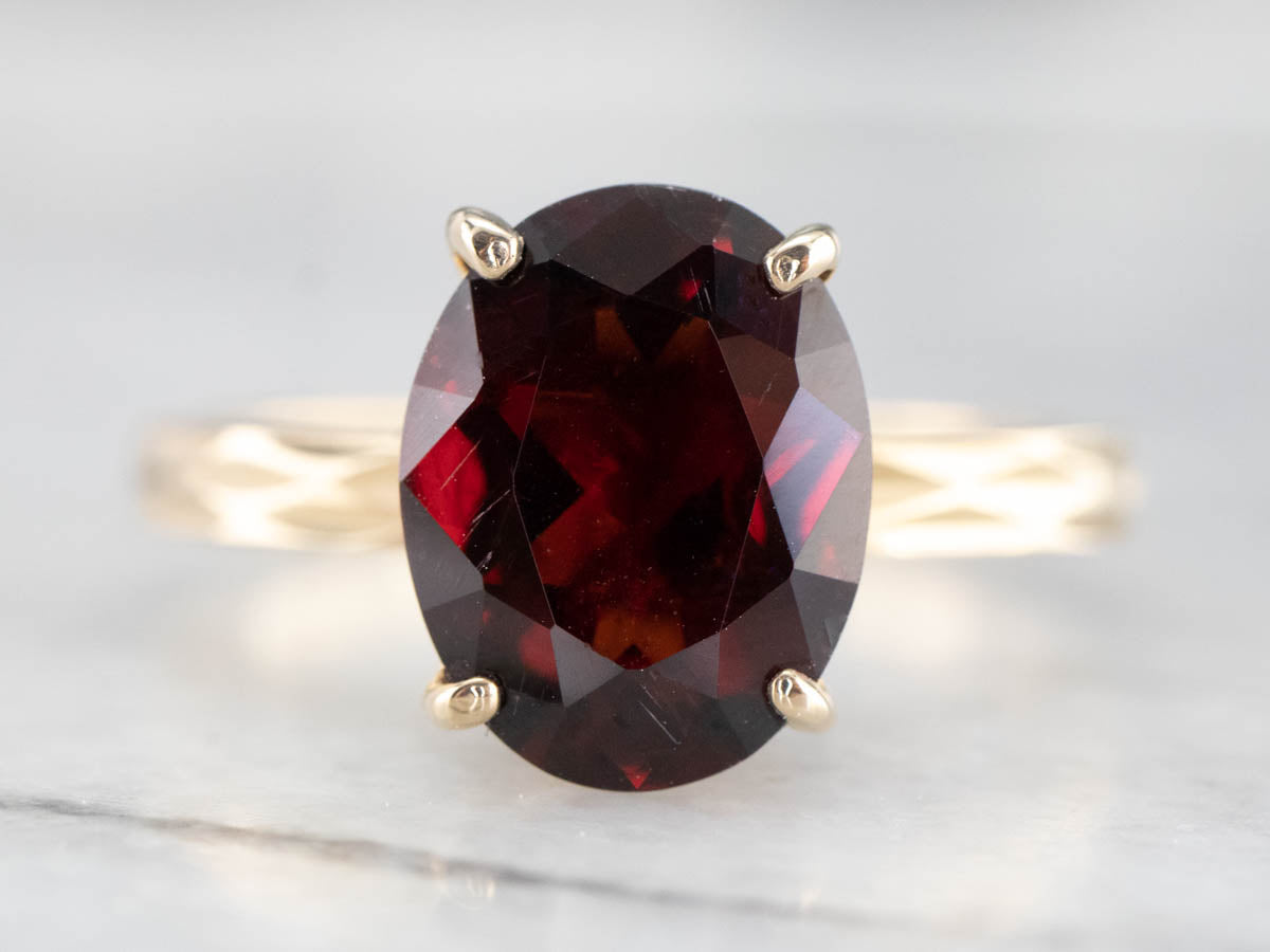 Garnet Gold Faceted Solitaire Ring