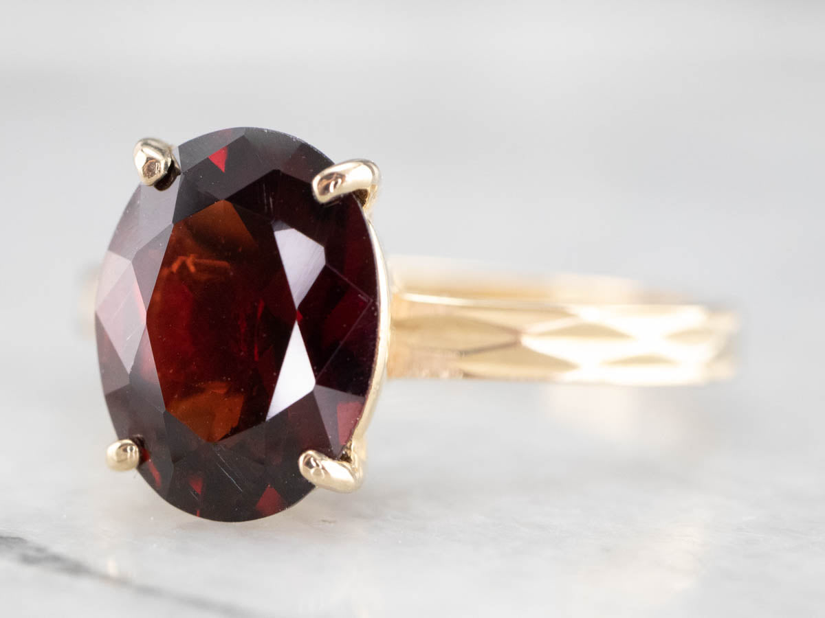 Garnet Gold Faceted Solitaire Ring