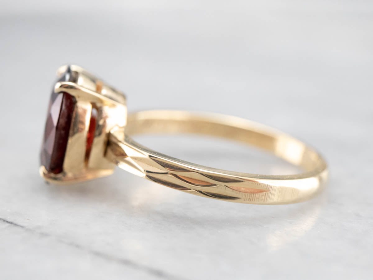 Garnet Gold Faceted Solitaire Ring