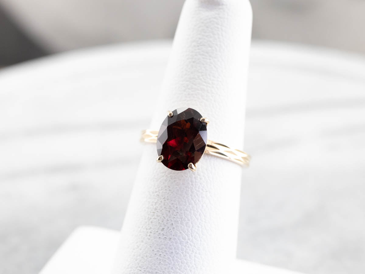 Garnet Gold Faceted Solitaire Ring