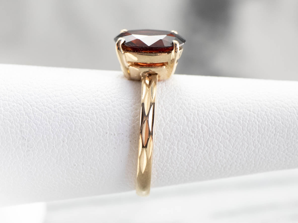 Garnet Gold Faceted Solitaire Ring