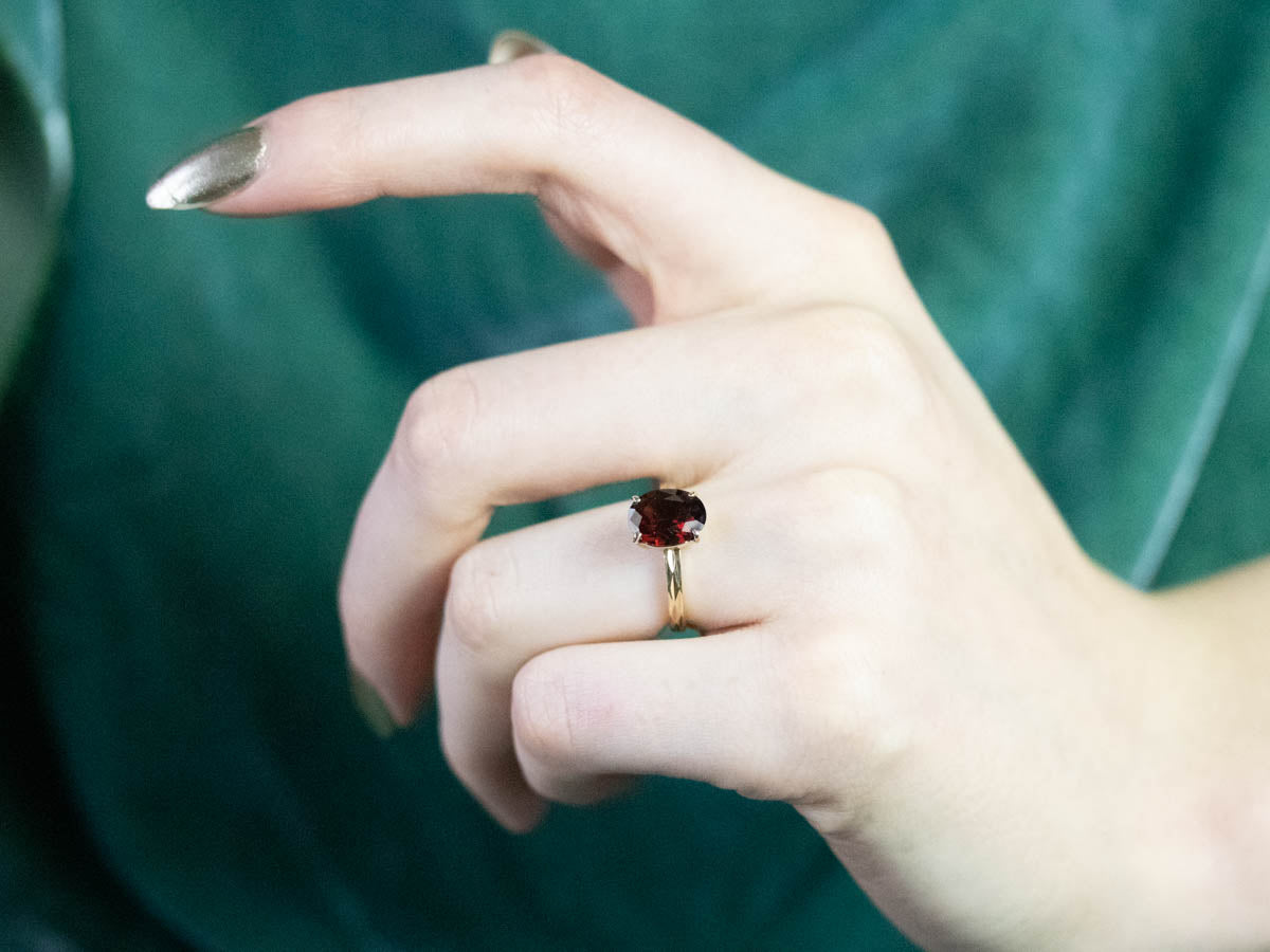 Garnet Gold Faceted Solitaire Ring