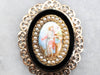 Ornate Painted Portrait Seed Pearl Onyx Filigree Pendant