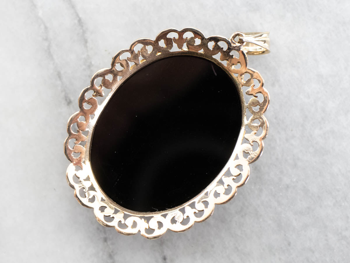 Ornate Painted Portrait Seed Pearl Onyx Filigree Pendant