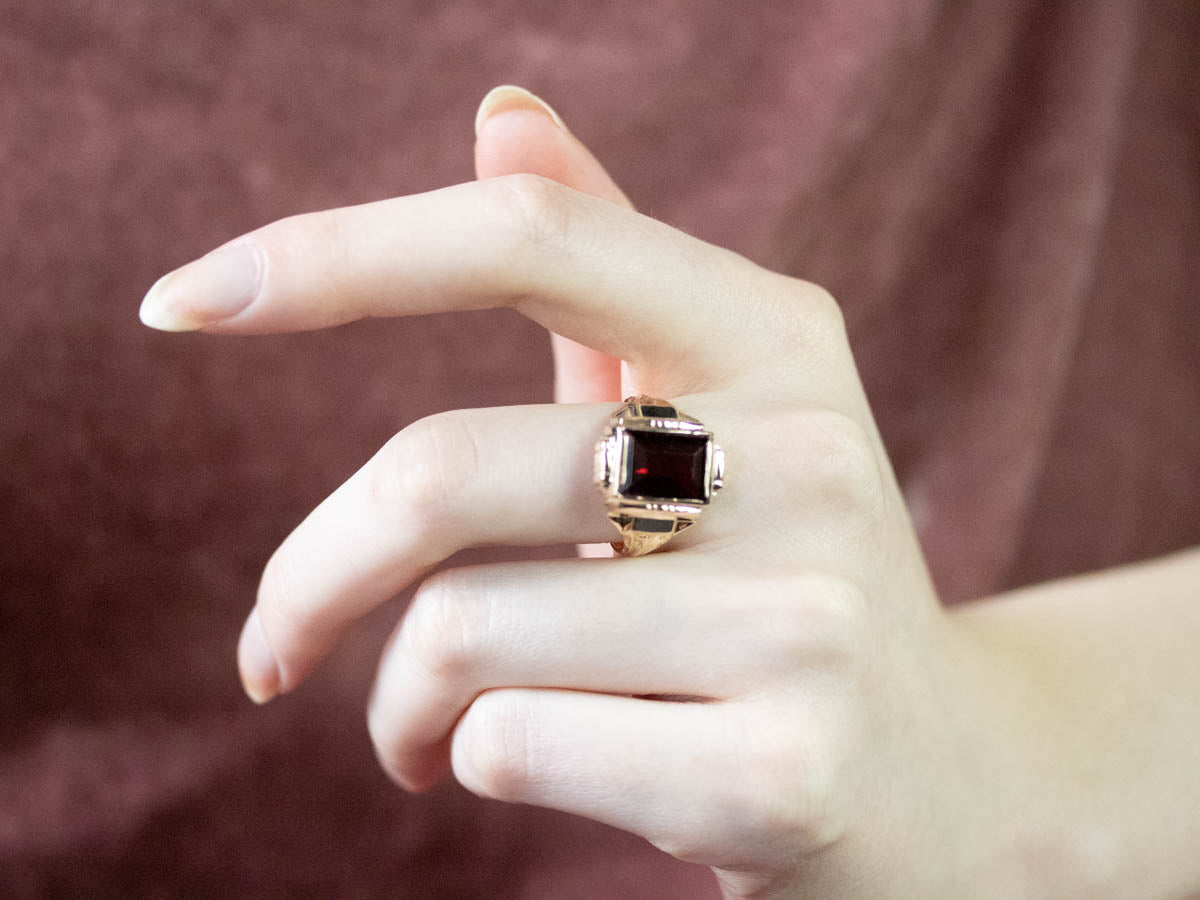 Men's Bold Garnet Retro Era Ring