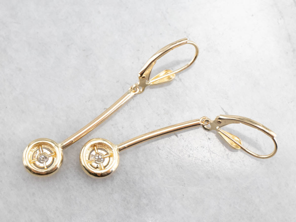 Pendientes colgantes minimalistas con barra de oro y diamantes