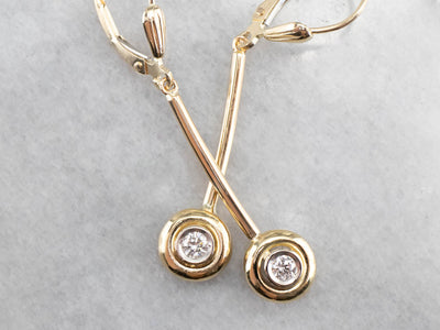 Minimalist Diamond Gold Bar Drop Earrings