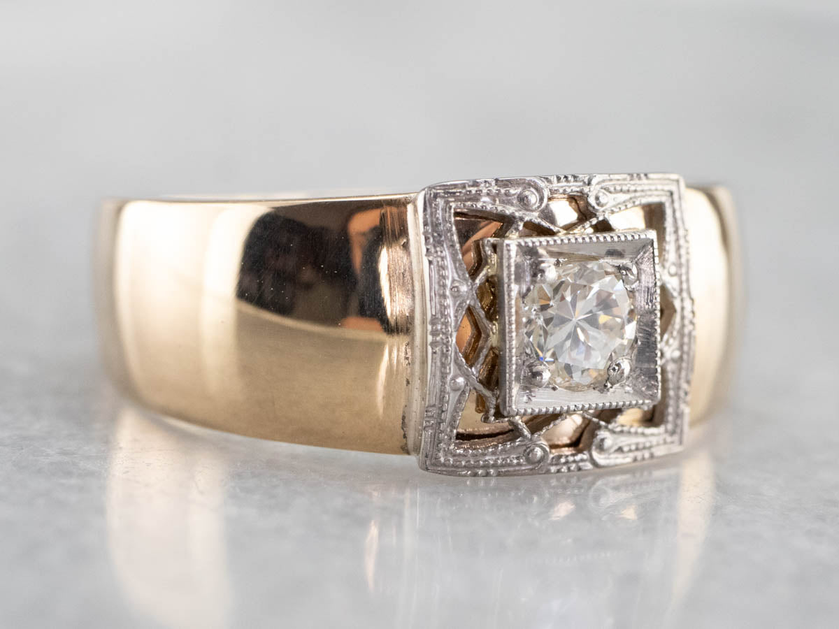 Two Tone Gold Diamond Solitaire Engagement Ring