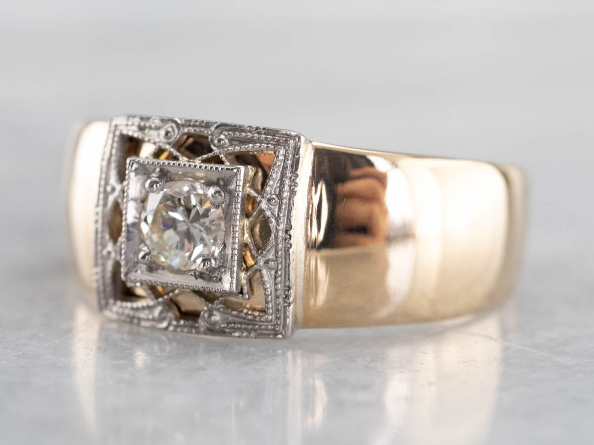 Two Tone Gold Diamond Solitaire Engagement Ring