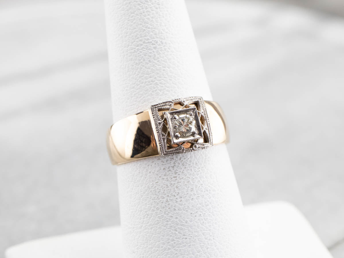 Two Tone Gold Diamond Solitaire Engagement Ring